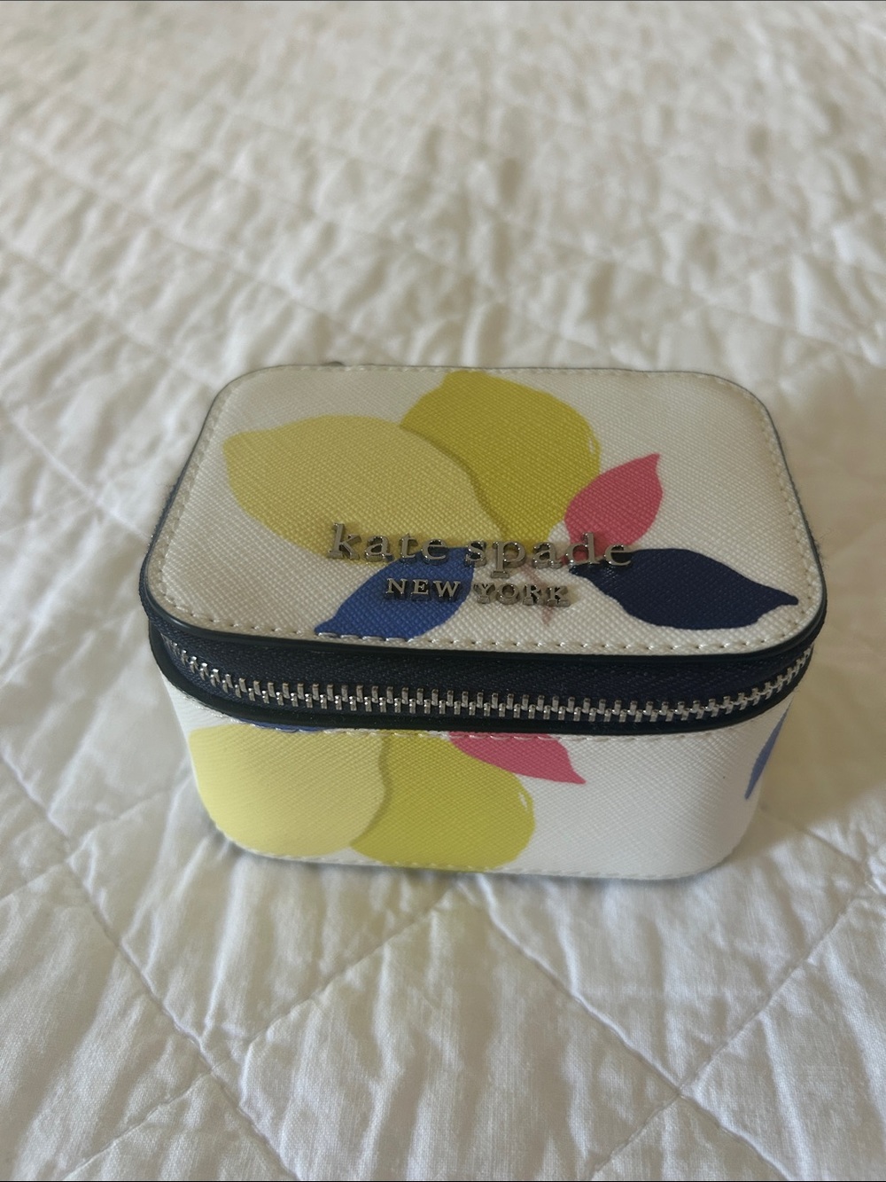 kate spade White Floral Jewelry Case with Yellow, Pink & Blue Accents